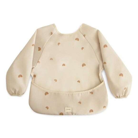 Mushie Neutral Tan Rainbow Graphic Long Sleeve Bib - Picture 1 of 5